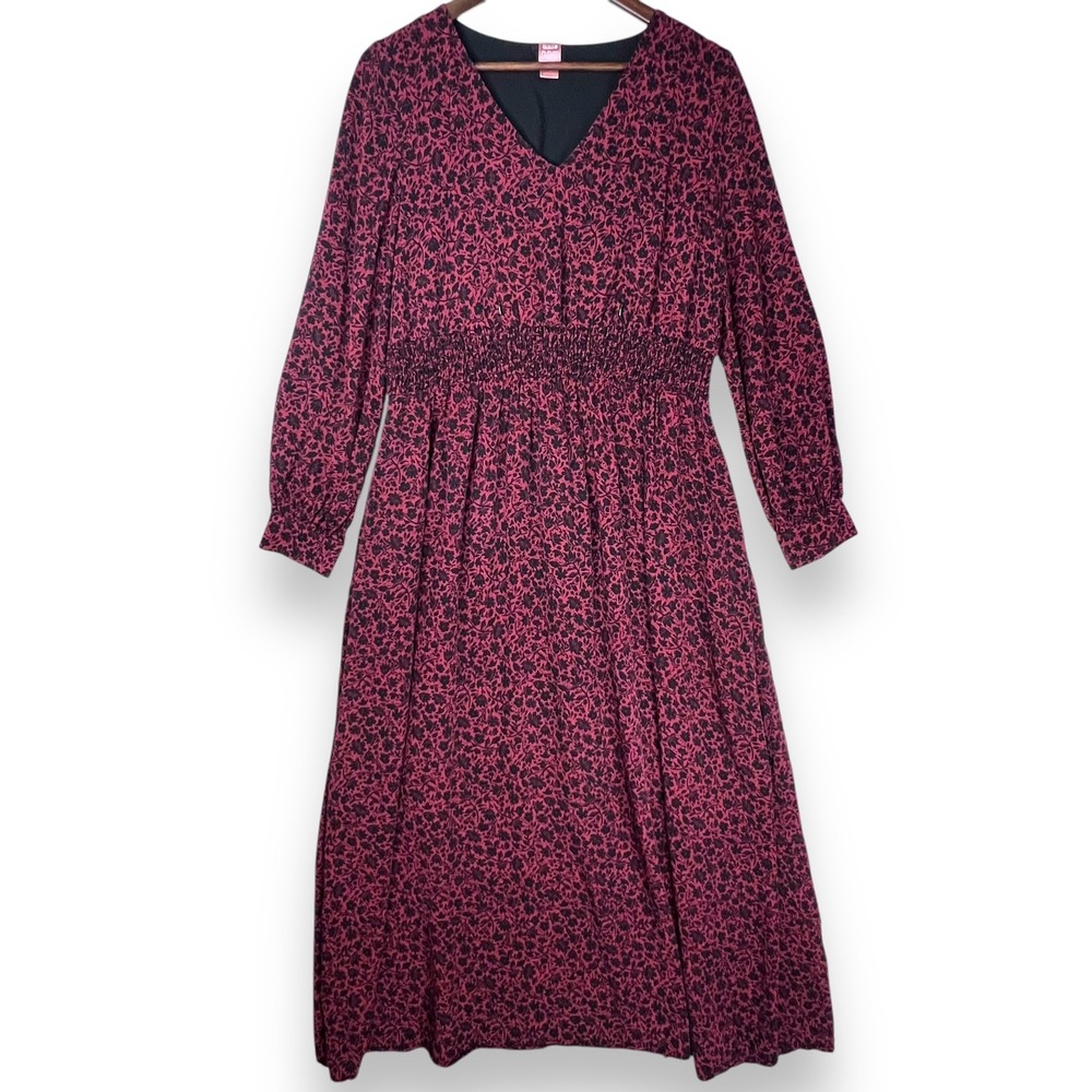 NOM Maternity Dress Leila Floral Nursing Friendly‎ Long Sleeve Pink Black M